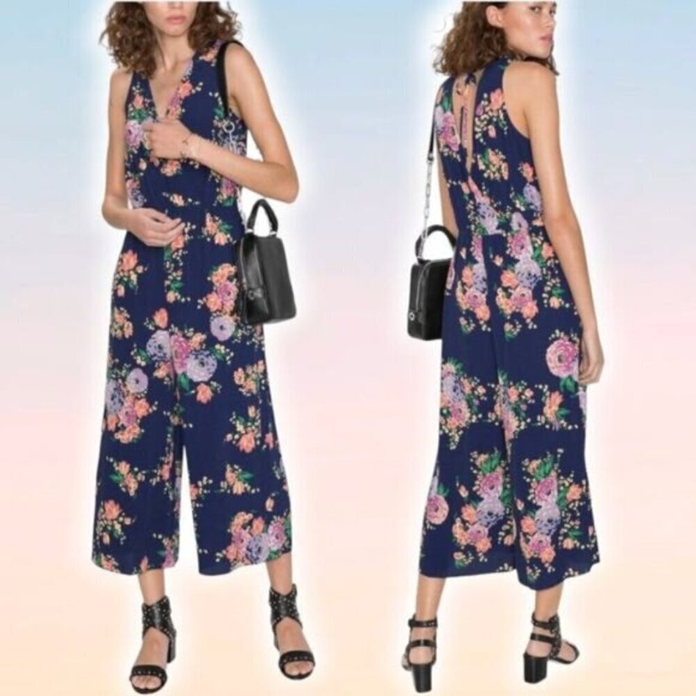 & OTHER STORIES Floral Open Back Culotte Jumpsuit Sz 4
